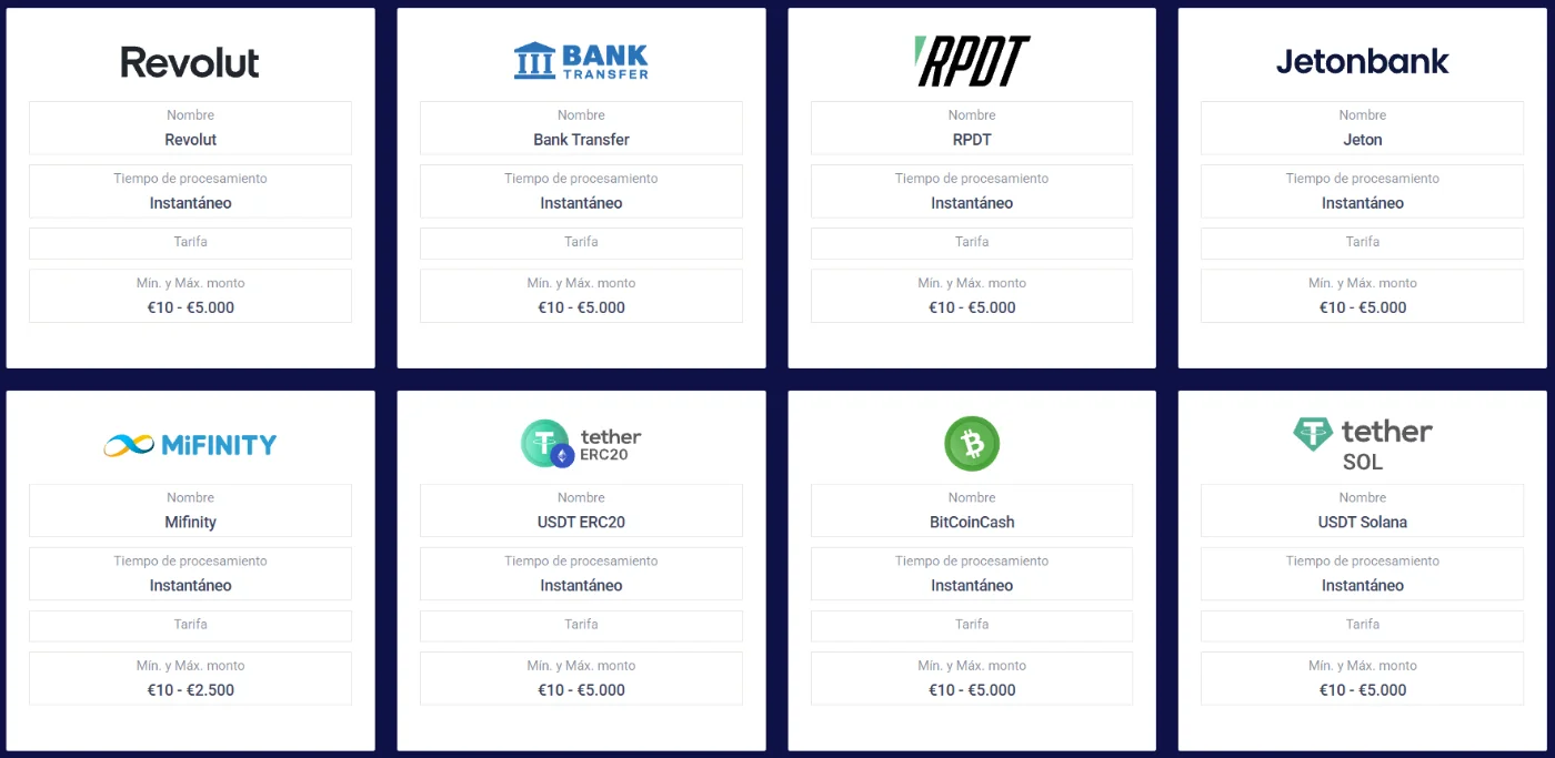 Frumzi Casino métodos de pago con Revolut, transferencia bancaria, MiFinity y criptomonedas